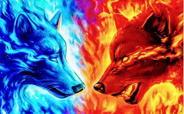 Ice wolf and Fire wolf Chrome Theme - ThemeBeta