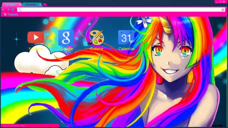 Rainbow Anime Unicorn Girl Chrome Theme - ThemeBeta